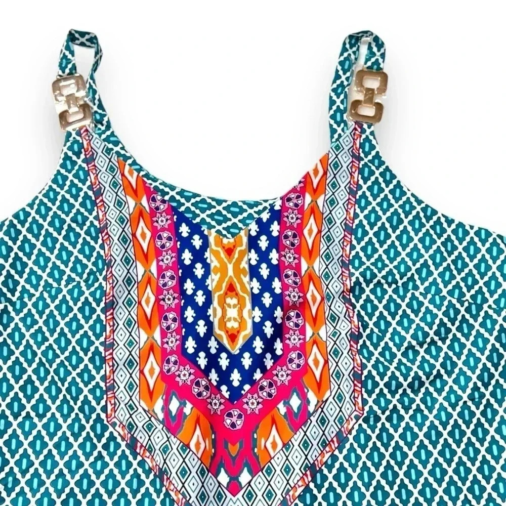 SHEIN Curve VCAY Plus Geo Print Cami With Gold Chain Link Spaghetti Strap 1X - Picture 6 of 13
